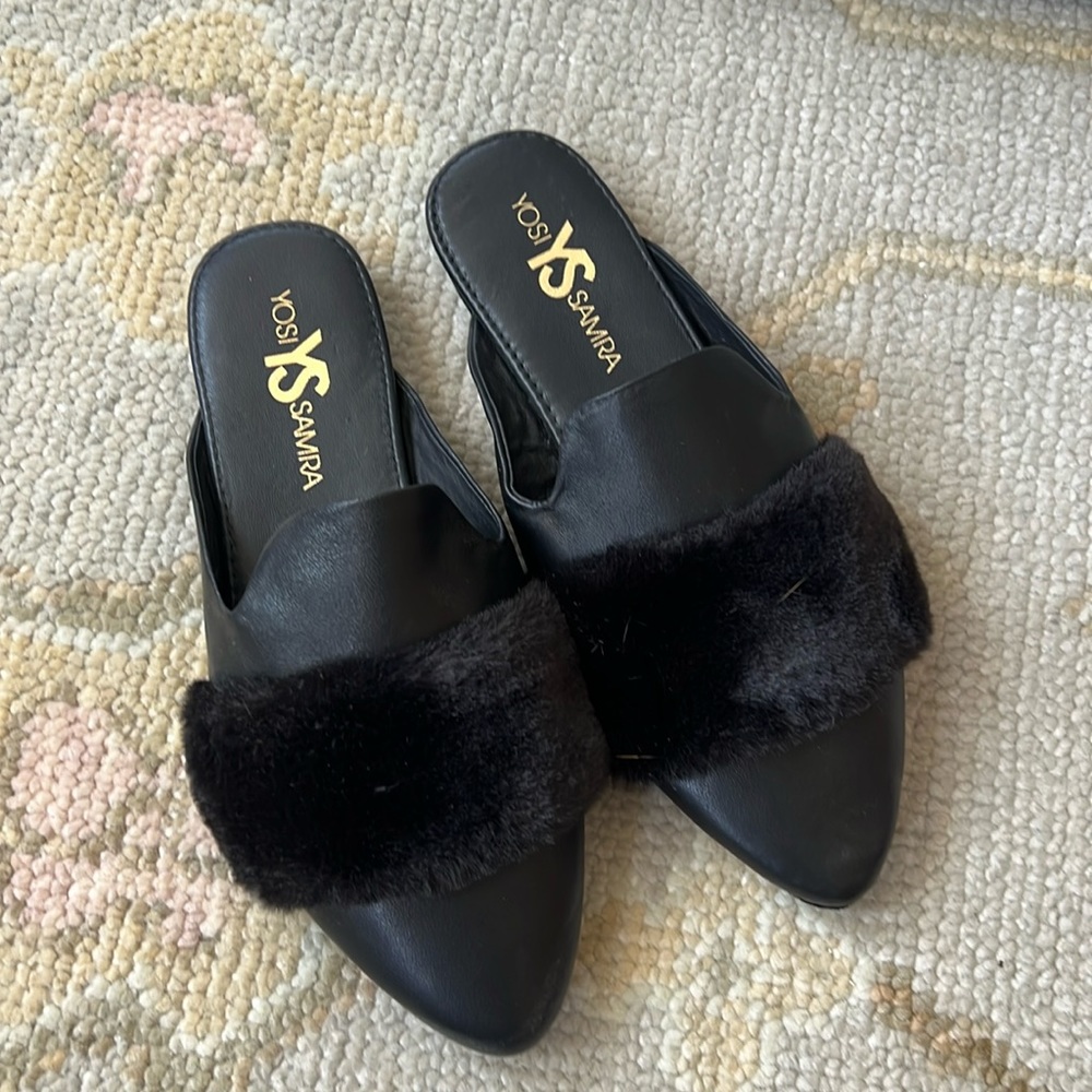 NEW Yosi Samra Vixen leather and faux fur mule, size 6